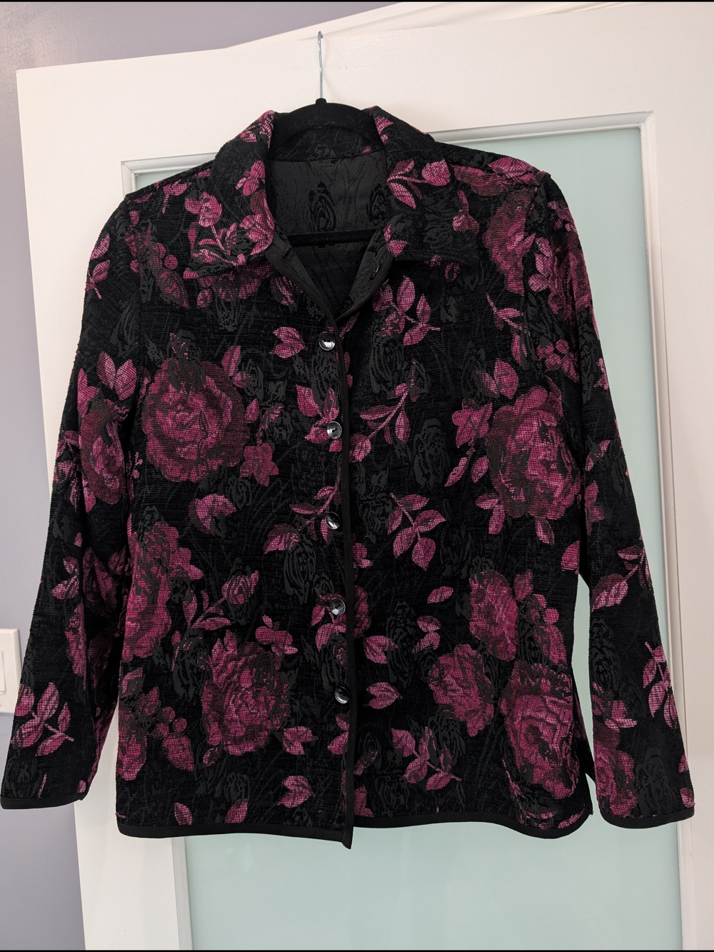 Women’s Black & Magenta Floral Button-Up Jacket